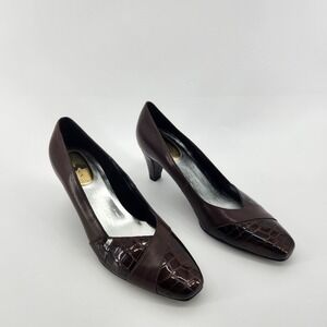 Ros Hommerson Leather Heels, Brown Block‎ Heel Dress Shoes, Size 10M